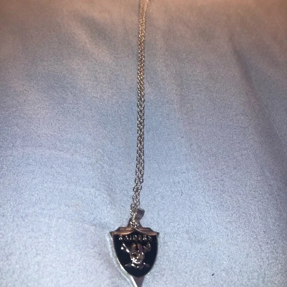 Oakland/Las Vegas Raiders Silver Shield Necklace - Black Enamel - Picture 2 of 4